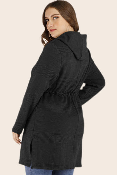 Plus Size Drawstring Waist Hooded Cardigan with Pockets - SHE BADDY© ONLINE WOMEN FASHION & CLOTHING STORE
