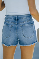 Frayed Hem Distressed Denim Shorts with Pockets - SHE BADDY© ONLINE WOMEN FASHION & CLOTHING STORE