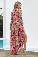 Floral Frill Trim Flounce Sleeve Plunge Maxi Dress - SHE BADDY© ONLINE WOMEN FASHION & CLOTHING STORE