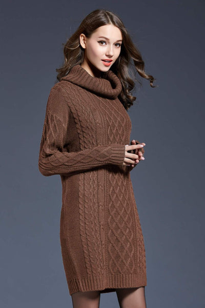 Full Size Mixed Knit Cowl Neck Dropped Shoulder Sweater Dress - SHE BADDY© ONLINE WOMEN FASHION & CLOTHING STORE