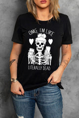 Halloween Skeleton Graphic Round Neck Tee - SHE BADDY© ONLINE WOMEN FASHION & CLOTHING STORE