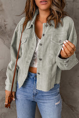 Raw Hem Button Down Corduroy Jacket with Pockets - SHE BADDY© ONLINE WOMEN FASHION & CLOTHING STORE