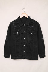 Distressed Button-Up Denim Jacket with Pockets - SHE BADDY© ONLINE WOMEN FASHION & CLOTHING STORE