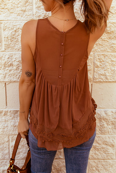 Lace Detail Button Back Sleeveless Top - SHE BADDY© ONLINE WOMEN FASHION & CLOTHING STORE