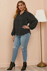 Plus Size Polka Dot Balloon Sleeve Shirt - SHE BADDY© ONLINE WOMEN FASHION & CLOTHING STORE