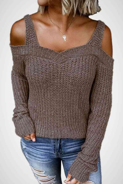 Long Sleeve Cold Shoulder Sweater - SHE BADDY© ONLINE WOMEN FASHION & CLOTHING STORE