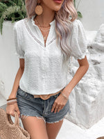 Swiss Dot Buttoned Puff Sleeve Blouse - SHE BADDY© ONLINE WOMEN FASHION & CLOTHING STORE