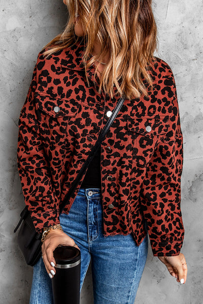 Leopard Print Raw Hem Jacket - SHE BADDY© ONLINE WOMEN FASHION & CLOTHING STORE