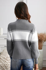 Color Block High Neck Lantern Sleeve Pullover Sweater - SHE BADDY© ONLINE WOMEN FASHION & CLOTHING STORE