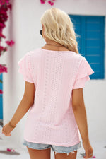 Eyelet Tie-Neck Flutter Sleeve Blouse - SHE BADDY© ONLINE WOMEN FASHION & CLOTHING STORE