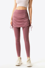 Drawstring Ruched Faux Layered Yoga Leggings - SHE BADDY© ONLINE WOMEN FASHION & CLOTHING STORE