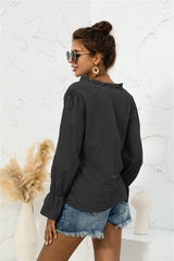 Frill Trim V-Neck Flounce Sleeve Shirt - SHE BADDY© ONLINE WOMEN FASHION & CLOTHING STORE