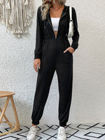 Zip Up Elastic Waist Hooded Jogger Jumpsuit - SHE BADDY© ONLINE WOMEN FASHION & CLOTHING STORE