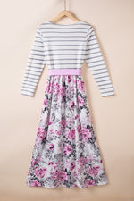 Belted Mixed Print Long Sleeve Dress - SHE BADDY© ONLINE WOMEN FASHION & CLOTHING STORE