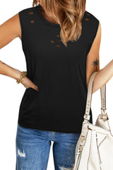 Distressed Round Neck Tank - SHE BADDY© ONLINE WOMEN FASHION & CLOTHING STORE