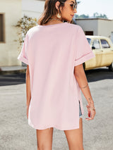 High-Low Side Slit V-Neck Tee - SHE BADDY© ONLINE WOMEN FASHION & CLOTHING STORE