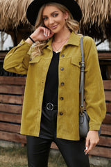 Corduroy Long Sleeve Button-Up Shirt Jacket - SHE BADDY© ONLINE WOMEN FASHION & CLOTHING STORE