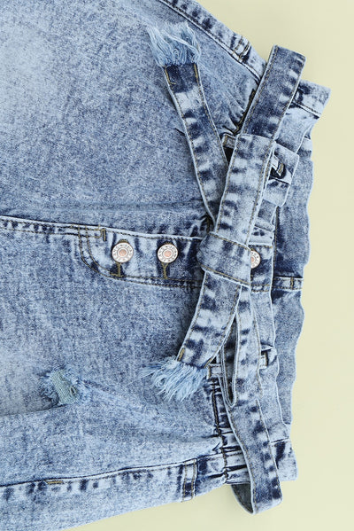 Acid Wash Belted Button Fly Distressed Jeans - SHE BADDY© ONLINE WOMEN FASHION & CLOTHING STORE