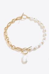 Half Pearl Half Chain Toggle Clasp Necklace - SHE BADDY© ONLINE WOMEN FASHION & CLOTHING STORE