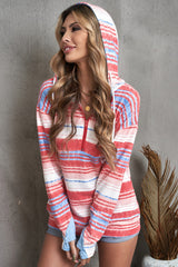 Multicolor Striped Half Zip Hoodie - SHE BADDY© ONLINE WOMEN FASHION & CLOTHING STORE