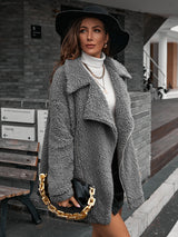 Zip-Up Collared Teddy Jacket - SHE BADDY© ONLINE WOMEN FASHION & CLOTHING STORE