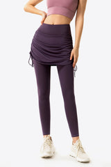 Drawstring Ruched Faux Layered Yoga Leggings - SHE BADDY© ONLINE WOMEN FASHION & CLOTHING STORE