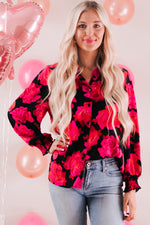 Floral Button Front Lantern Sleeve Shirt - SHE BADDY© ONLINE WOMEN FASHION & CLOTHING STORE