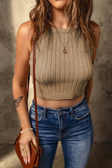 Ribbed Round Neck Sleeveless Crop Knit Top - SHE BADDY© ONLINE WOMEN FASHION & CLOTHING STORE