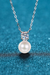 925 Sterling Silver Freshwater Pearl Moissanite Necklace - SHE BADDY© ONLINE WOMEN FASHION & CLOTHING STORE