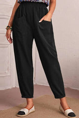 Elastic Waist Pocket Tapered Pants - SHE BADDY© ONLINE WOMEN FASHION & CLOTHING STORE