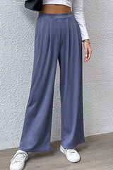 Pleated Detail Wide-Leg Pants with Pockets - SHE BADDY© ONLINE WOMEN FASHION & CLOTHING STORE