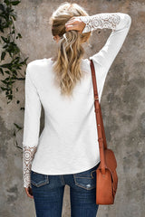 Crochet Lace Hem Sleeve Button Top - SHE BADDY© ONLINE WOMEN FASHION & CLOTHING STORE