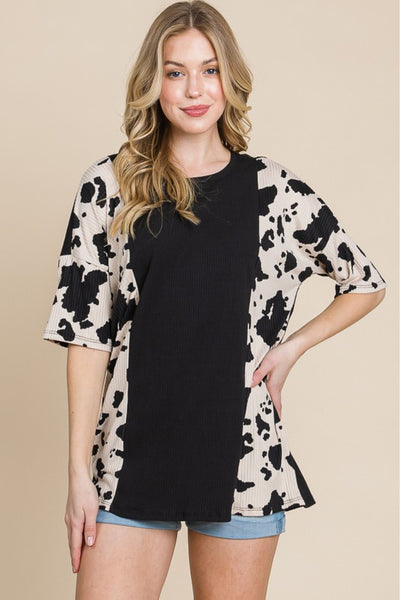 BOMBOM Rodeo Love Ribbed Animal Contrast Tee - SHE BADDY© ONLINE WOMEN FASHION & CLOTHING STORE
