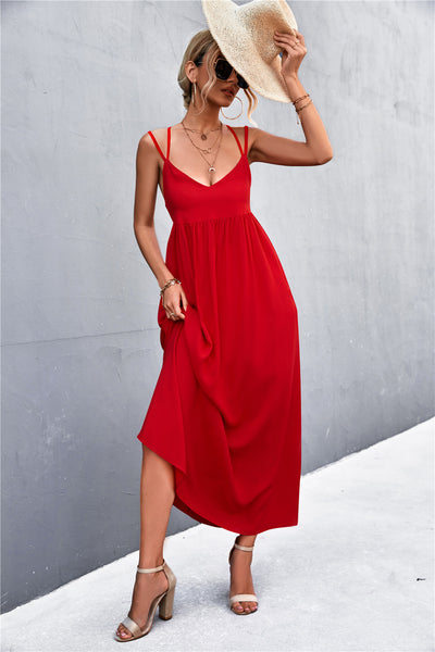 Double Strap Tie Back Dress - SHE BADDY© ONLINE WOMEN FASHION & CLOTHING STORE