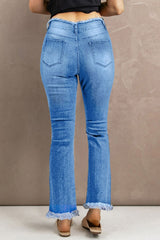 High Waist Distressed Raw Hem Jeans - SHE BADDY© ONLINE WOMEN FASHION & CLOTHING STORE