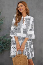 Paisley Three-Quarter Sleeve Mini Dress - SHE BADDY© ONLINE WOMEN FASHION & CLOTHING STORE