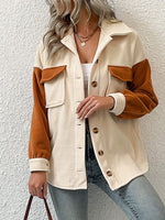 Contrast Button-Up Fleece Jacket - SHE BADDY© ONLINE WOMEN FASHION & CLOTHING STORE