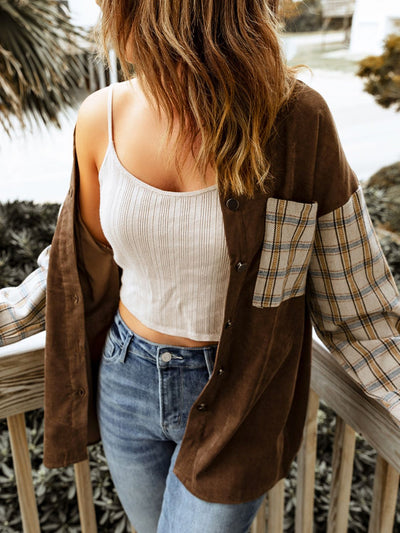Plaid Corduroy Shirt Jacket with Pockets - SHE BADDY© ONLINE WOMEN FASHION & CLOTHING STORE