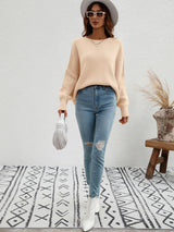 Exposed Seam Dropped Shoulder Slit Sweater - SHE BADDY© ONLINE WOMEN FASHION & CLOTHING STORE