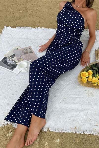 Polka Dot One-Shoulder Jumpsuit - SHE BADDY© ONLINE WOMEN FASHION & CLOTHING STORE