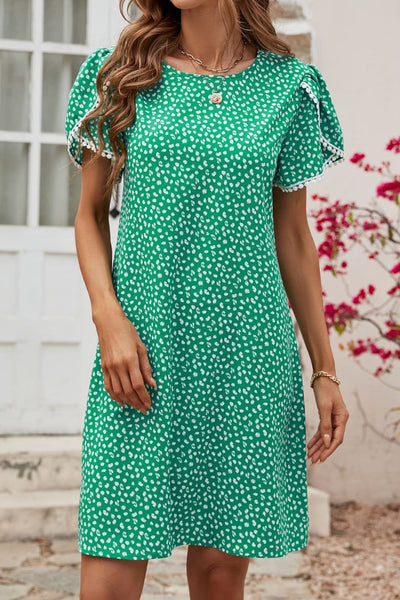 Floral Pom Pom Detail Petal Sleeve Dress - SHE BADDY© ONLINE WOMEN FASHION & CLOTHING STORE
