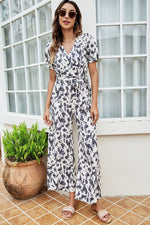 Printed Tie-Waist Surplice Jumpsuit - SHE BADDY© ONLINE WOMEN FASHION & CLOTHING STORE