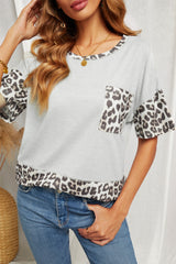 Leopard Color Block Dropped Shoulder Pocket Tee - SHE BADDY© ONLINE WOMEN FASHION & CLOTHING STORE