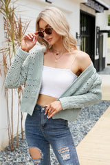 Open Front Cuffed Cropped Cardigan - SHE BADDY© ONLINE WOMEN FASHION & CLOTHING STORE