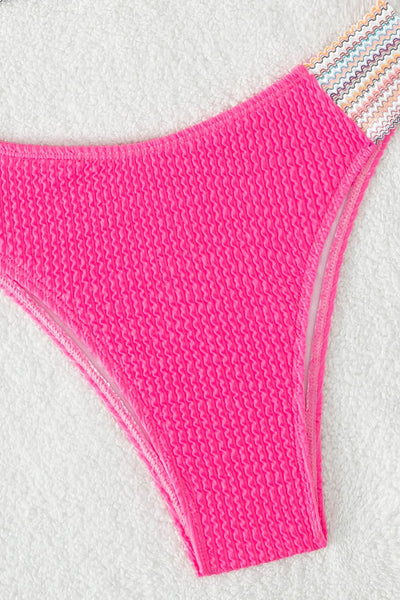 Contrast Textured High Cut Swim Set - SHE BADDY© ONLINE WOMEN FASHION & CLOTHING STORE