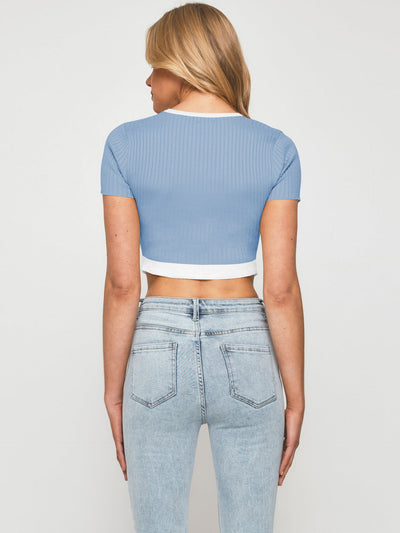 Contrast Trim Pointed Hem Ribbed Crop Top - SHE BADDY© ONLINE WOMEN FASHION & CLOTHING STORE