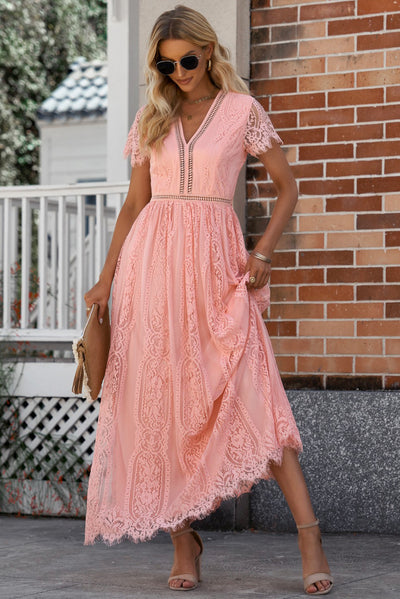 Scalloped Trim Lace Plunge Dress - SHE BADDY© ONLINE WOMEN FASHION & CLOTHING STORE