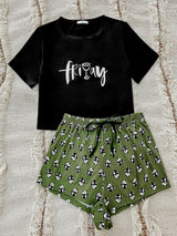 Graphic Tee and Panda Print Shorts Lounge Set - SHE BADDY© ONLINE WOMEN FASHION & CLOTHING STORE