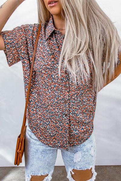 Ditsy Floral Button-Up Short Sleeve Shirt - SHE BADDY© ONLINE WOMEN FASHION & CLOTHING STORE