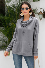 Cowl Neck Drop Shoulder Sweatshirt - SHE BADDY© ONLINE WOMEN FASHION & CLOTHING STORE